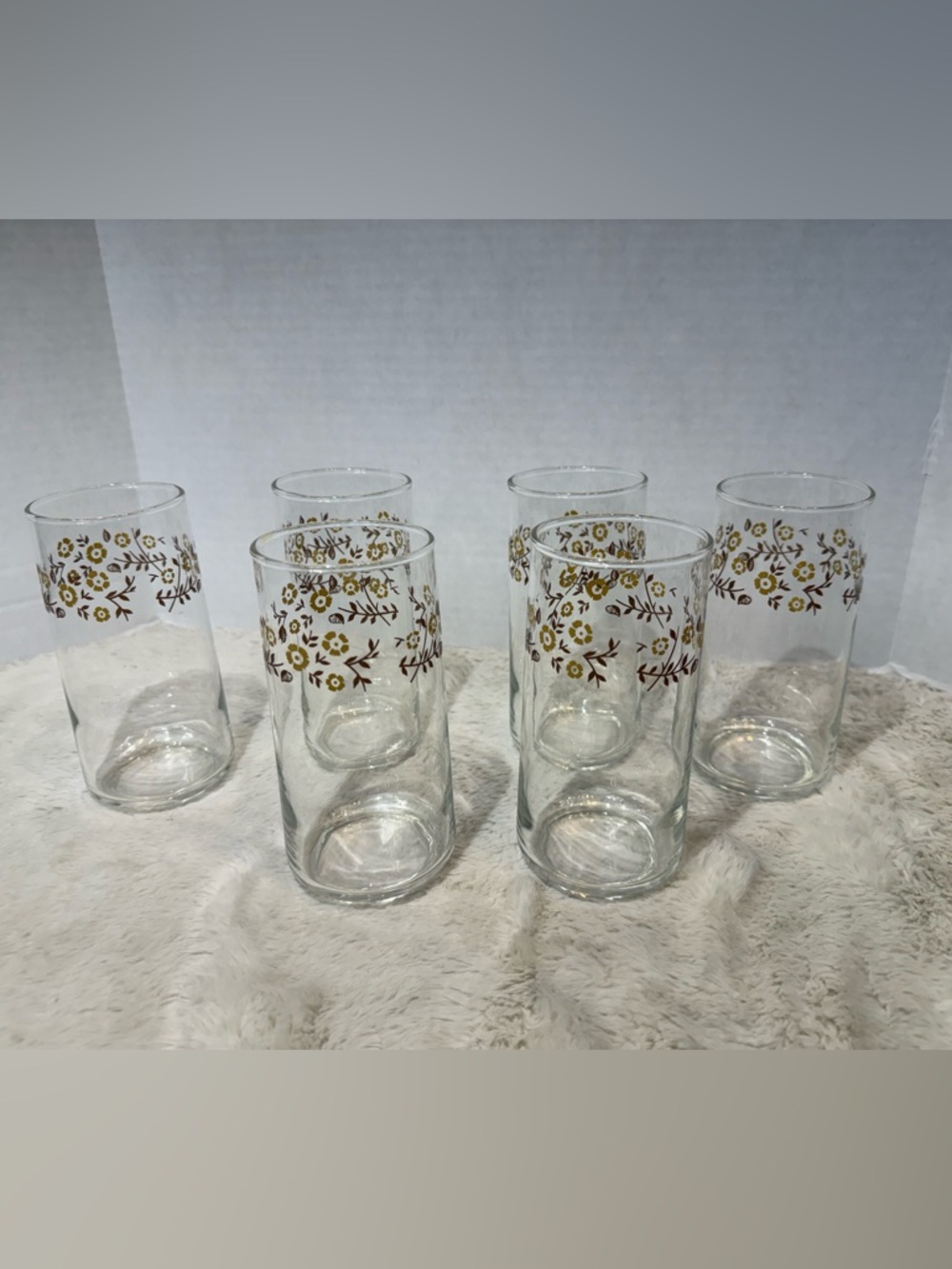 Set of 6 vintage wheat design/retro cottagecore glassware